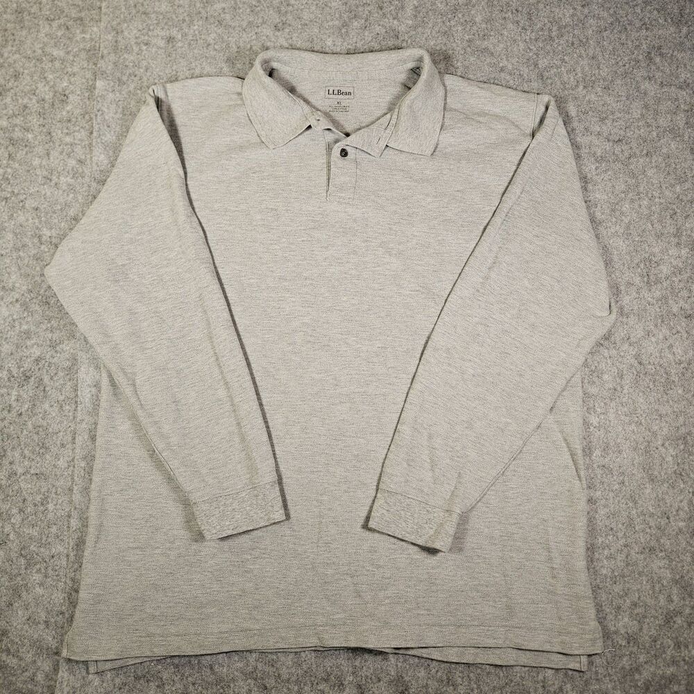 LL Bean Mens Gray Long Sleeve Polo Shirt‎ Casual Outdoors Minimalist Size XL